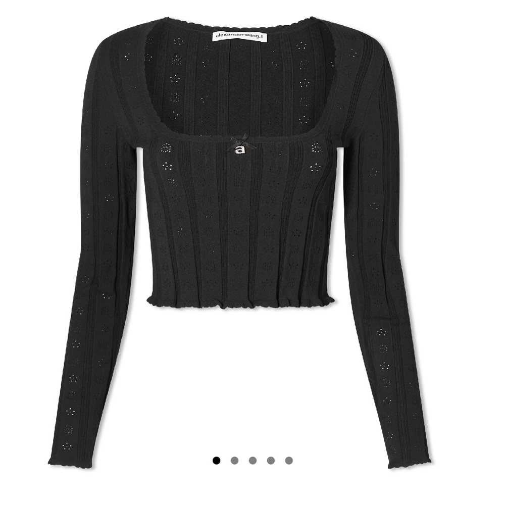 Sale ALEXANDER WANG LOGO POINTELLE LONG SLEEVE TOP size medium